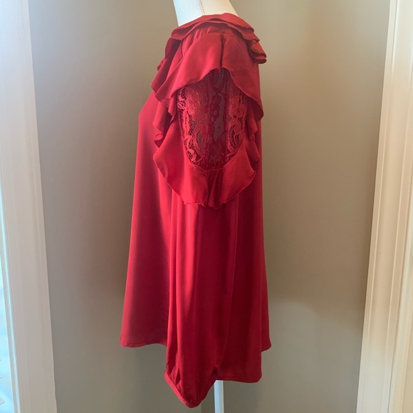 Worthington Red Ruffled Sleeves Plus Lace Top XXL - Picture 3 of 8